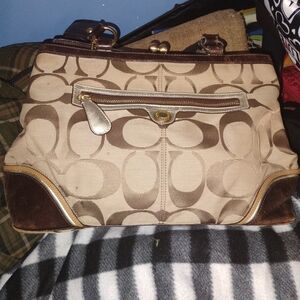 Coach Tan and Brown Signature Shoulder Bag
